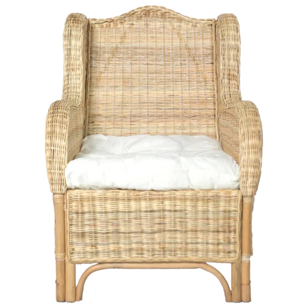 vidaXL Sessel mit Kissen Natur-Rattan und Leinen