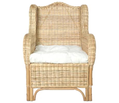 vidaXL Sessel mit Kissen Natur-Rattan und Leinen