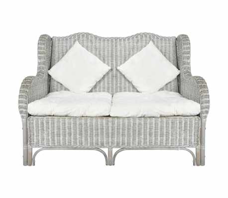 vidaXL Bank 2-zits natuurlijk rattan en linnen grijs