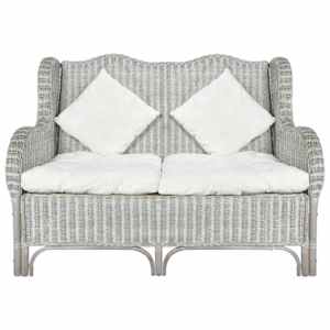 vidaXL Bank 2-zits natuurlijk rattan en linnen grijs