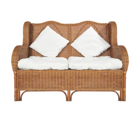 vidaXL Dvivietė sofa, šviesiai ruda, natūralus ratanas ir linas