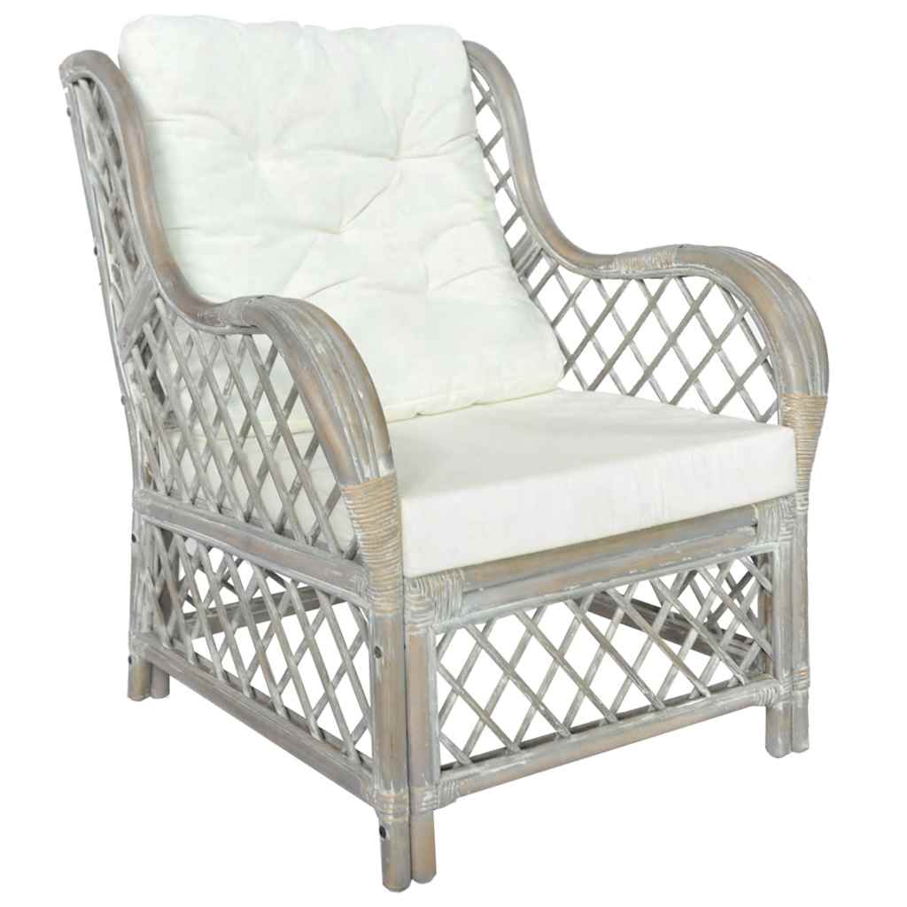 vidaXL Sessel mit Kissen Grau Natürliches Rattan und Leinen