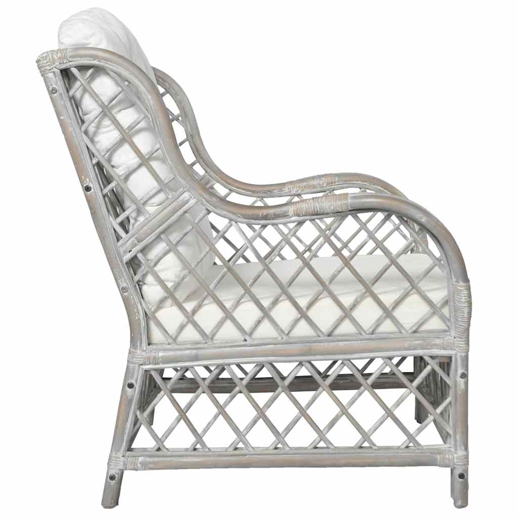Thumbnail - vidaXL Sessel mit Kissen Grau Natürliches Rattan und Leinen
