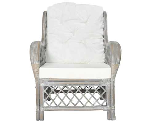 vidaXL Stoel met kussen natuurlijk rattan en linnen grijs