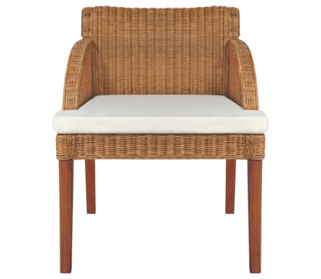 vidaXL Valgomojo kėdė su pagalvėle, &scaron;viesiai ruda, natūralus ratanas