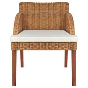 vidaXL Valgomojo kėdė su pagalvėle, &scaron;viesiai ruda, natūralus ratanas