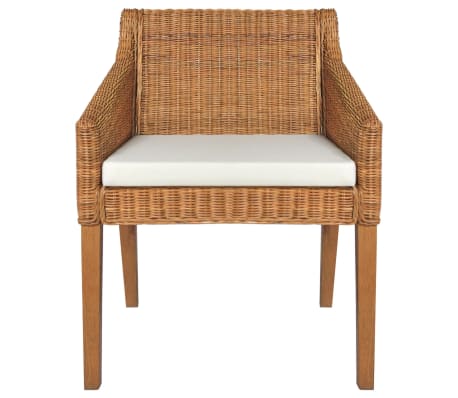 vidaXL Valgomojo kėdė su pagalvėle, &scaron;viesiai ruda, natūralus ratanas