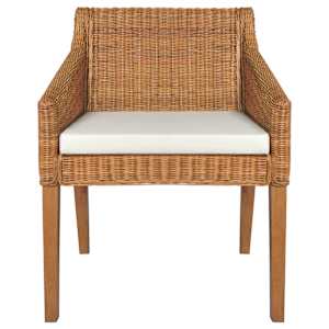 vidaXL Valgomojo kėdė su pagalvėle, &scaron;viesiai ruda, natūralus ratanas