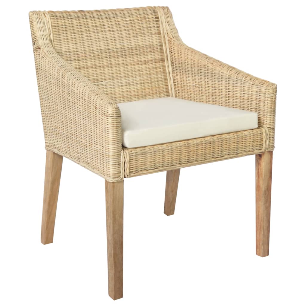 vidaXL Eetkamerstoelen 2 st met kussens natuurlijk rattan