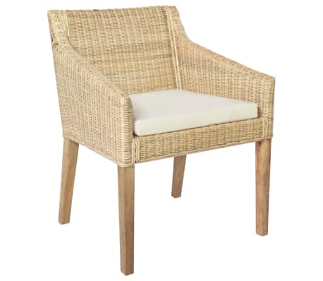 vidaXL Valgomojo kėdės su pagalvėmis, 2vnt., natūralus ratanas