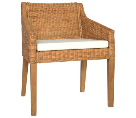 vidaXL Valgomojo kėdės su pagalvėmis, 2vnt., rudos, natūralus ratanas