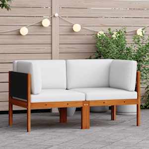 Vrtni kotni kavči 2 kosa z blazinami, akacijev les in vrv