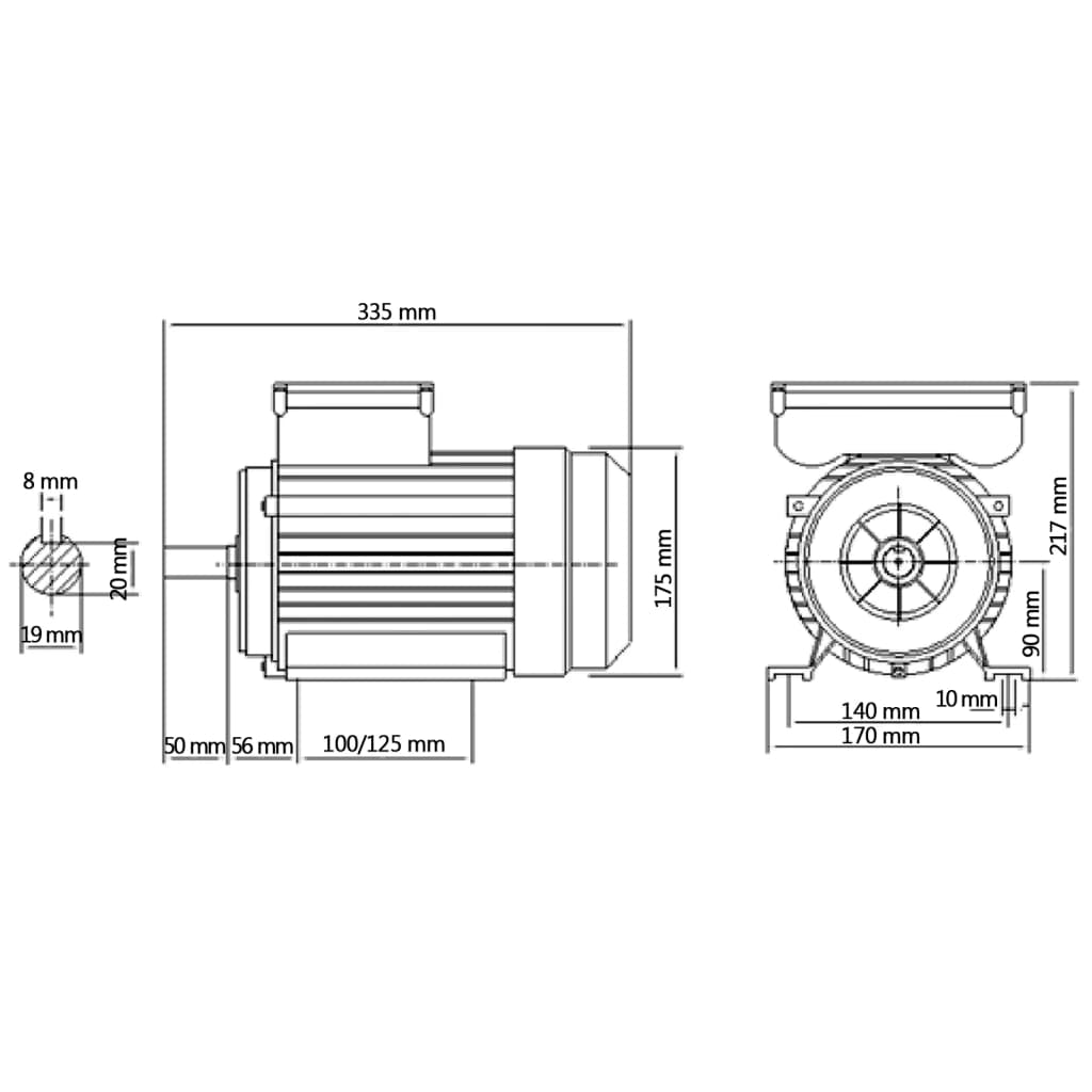 1fázový elektromotor hliník 1,5 kW/2 HP 2 póly 2800 ot./min