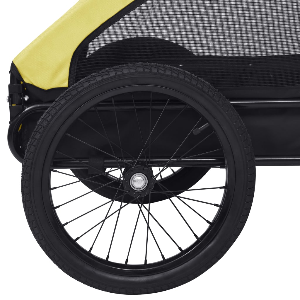 Sárga és fekete kisállatszállító kerékpár-utánfutó 