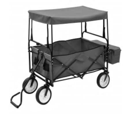 vidaXL Folding Hand Trolley with Canopy Steel Grey