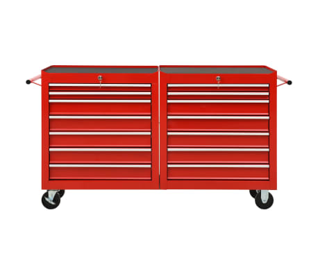 vidaXL عربة أدوات ترولي مع 14 درج فولاذ أحمر