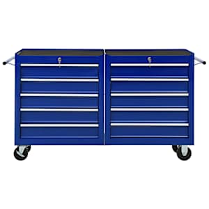 vidaXL Įrankių vežimėlis su 10 stalčių, mėlynos spalvos, plienas