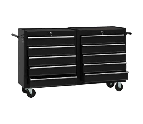 vidaXL ツールワゴン 引き出し10点付き　スチール製 ブラック