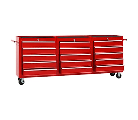 vidaXL Tool Trolley with 15 Drawers Steel Red (147175+2x147176)
