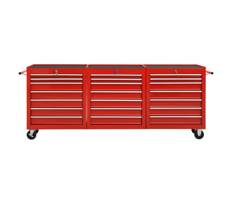 vidaXL ツールワゴン 引き出し21点付き　スチール製 レッド