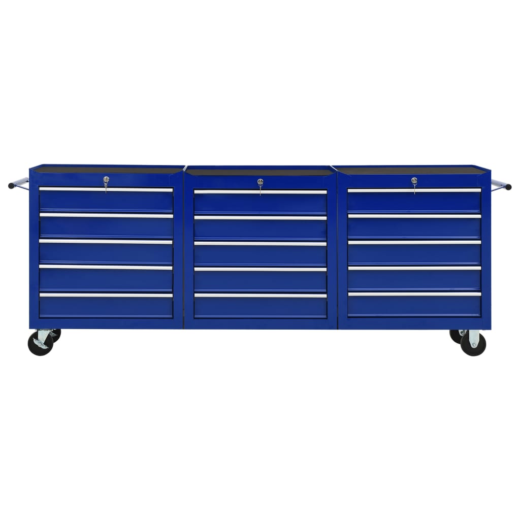 vidaXL Werkzeugwagen mit 15 Schubladen Stahl Blau