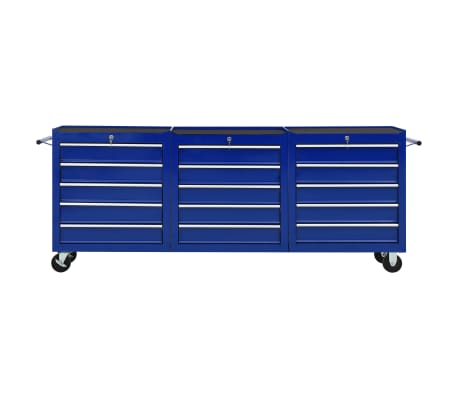 vidaXL Werkzeugwagen mit 15 Schubladen Stahl Blau