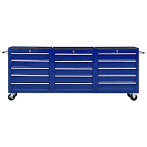 vidaXL instrumentu ratiņi ar 15 atvilktnēm, zils tērauds