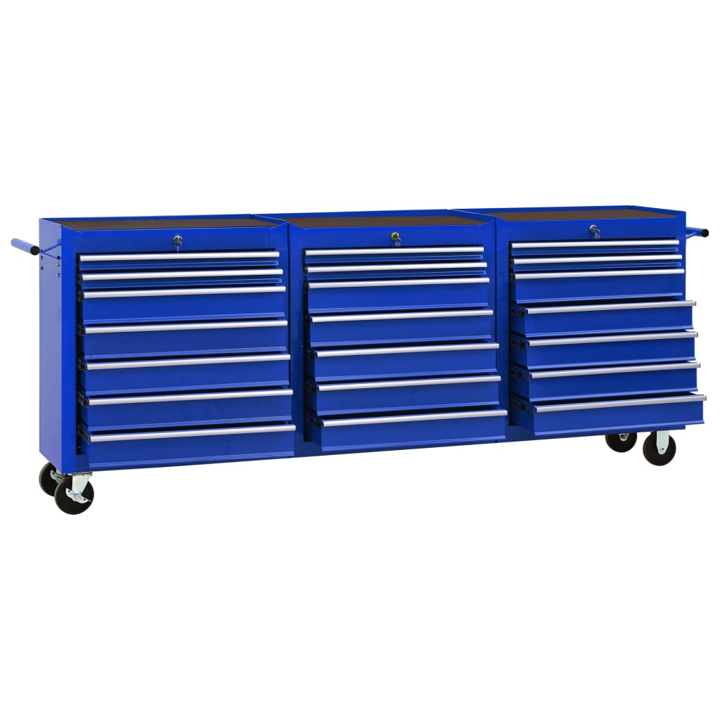 vidaXL Tool Trolley with 21 Drawers Steel Blue (147181+2x147182)