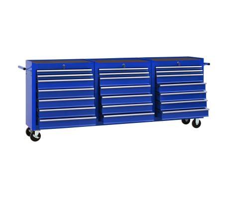 vidaXL Tool Trolley with 21 Drawers Steel Blue (147181+2x147182)
