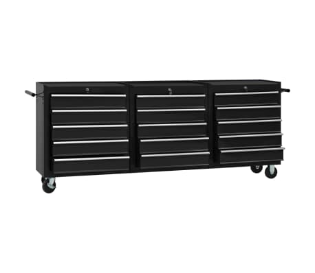 vidaXL Tool Trolley with 15 Drawers Steel Black (147183+2x147184)