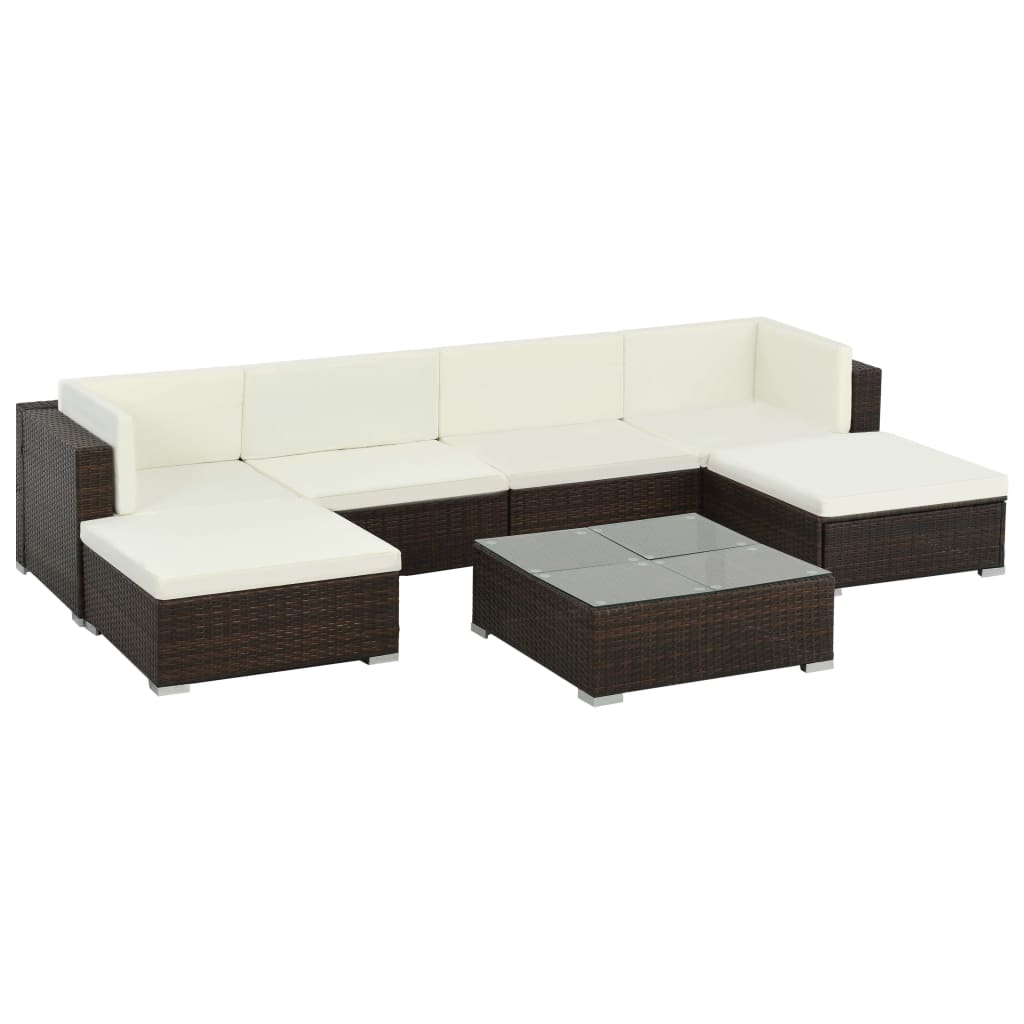 Photos - Garden Furniture VidaXL 7 Piece Patio Lounge Set with Cushions Poly Rattan Brown 