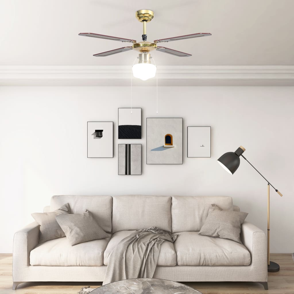 vidaXL Вентилатор за таван с лампа, 106 см, кафяв