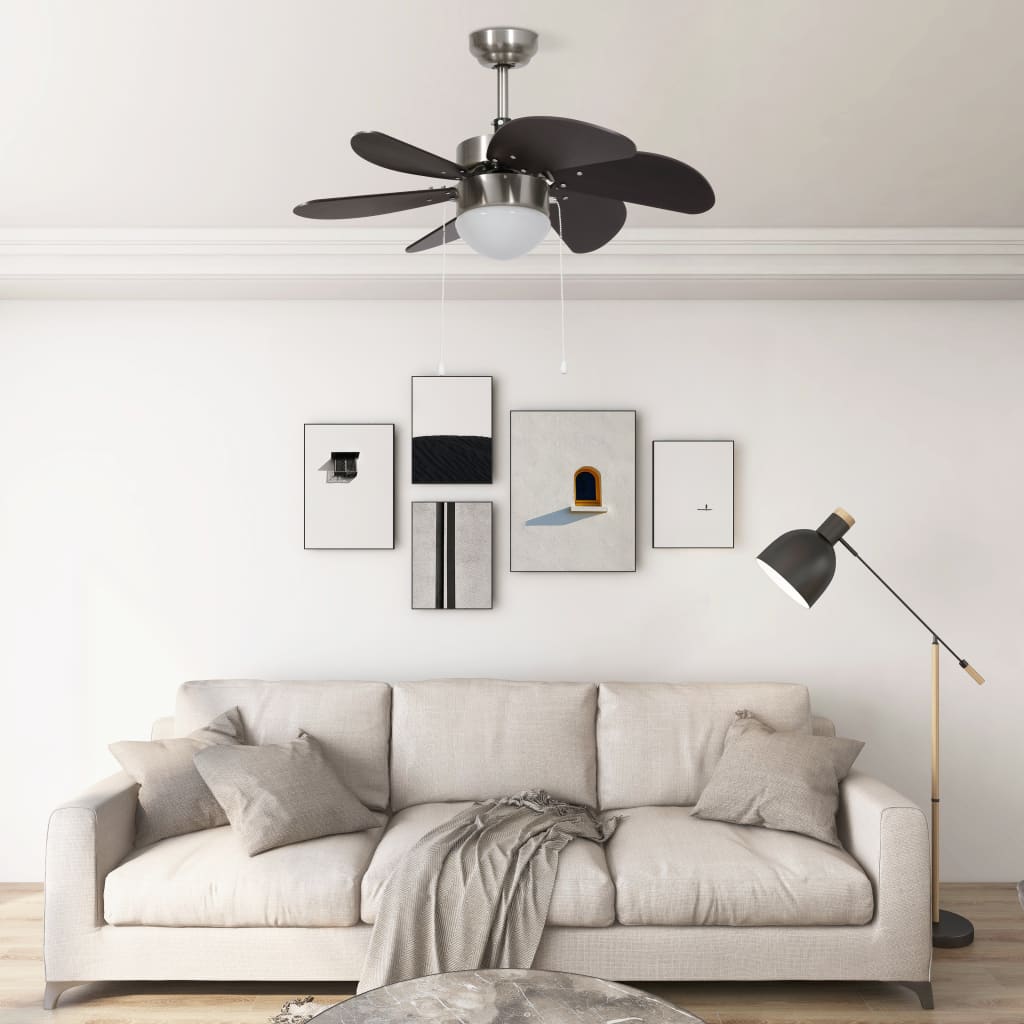 Poza vidaXL Ventilator de tavan cu iluminare, maro inchis, 76 cm