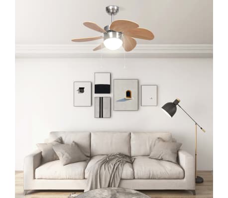 vidaXL griestu ventilators ar lampu, 76 cm, gaiši brūns