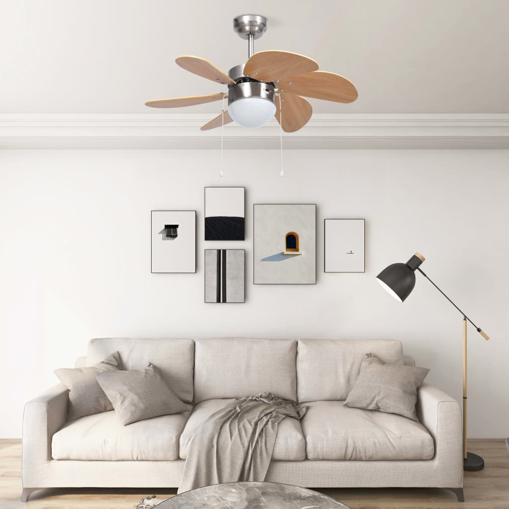 vidaXL Deckenventilator mit Lampe 76 cm Hellbraun