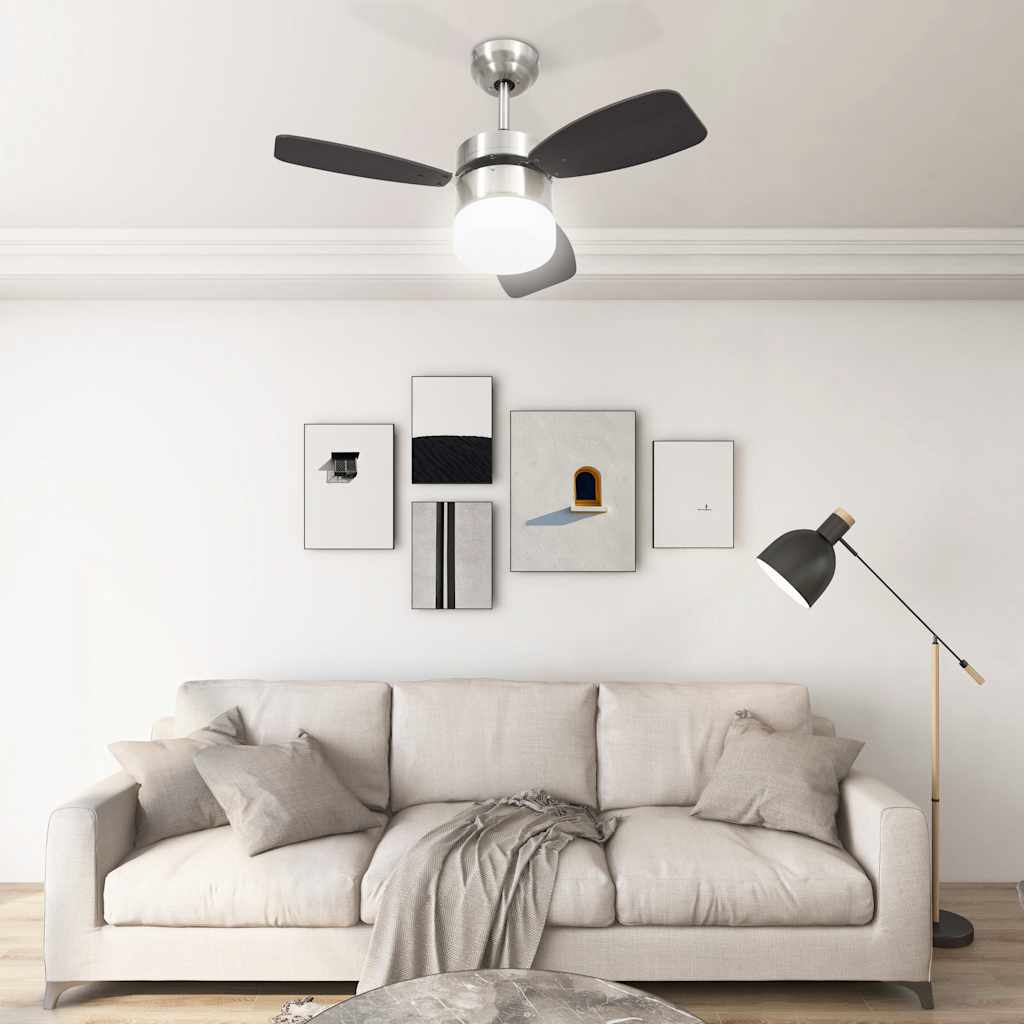 vidaXL sötétbarna mennyezeti ventilátor lámpával/távirányítóval 76 cm