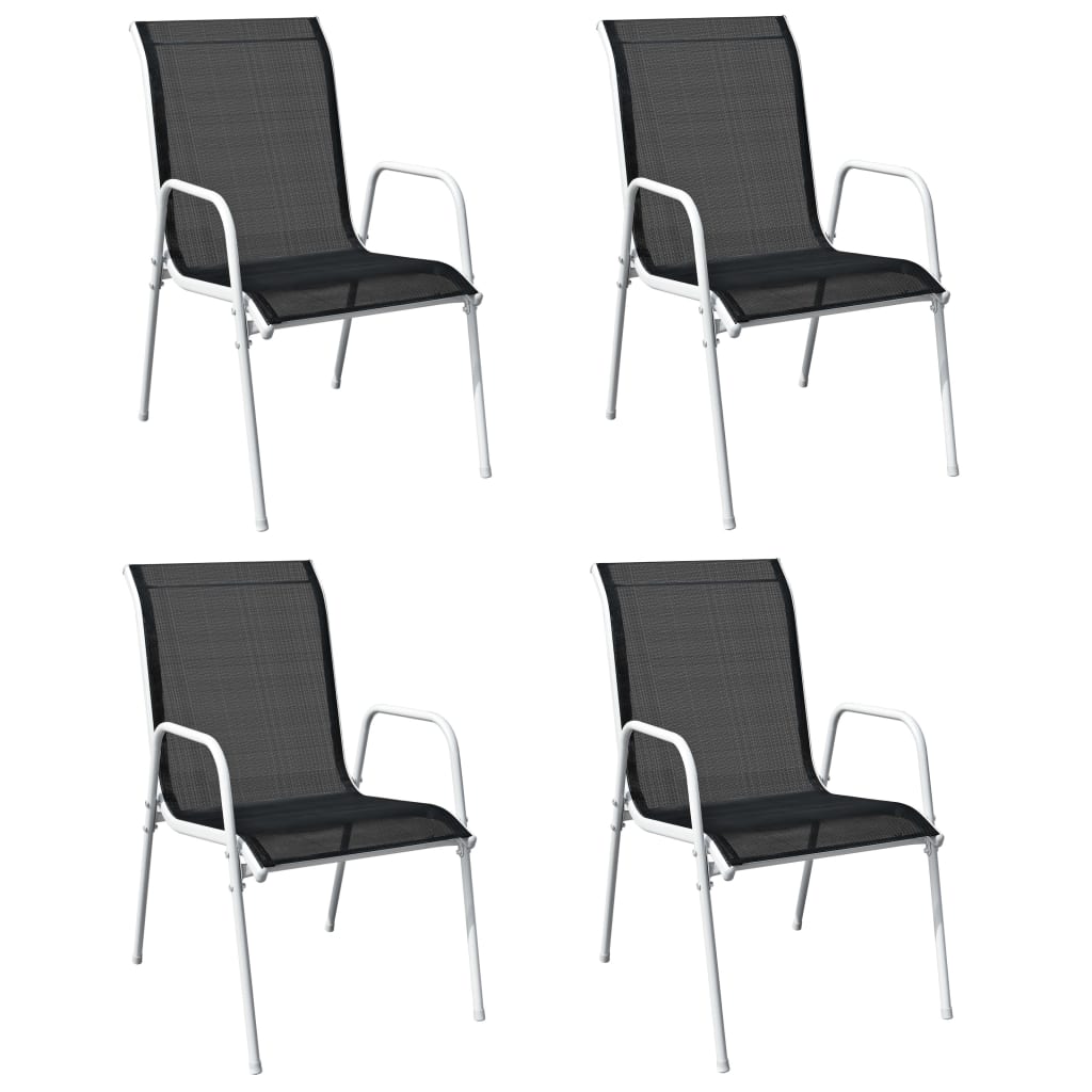 Stackable Garden Chairs 4 Piece Steel and Textilene Black