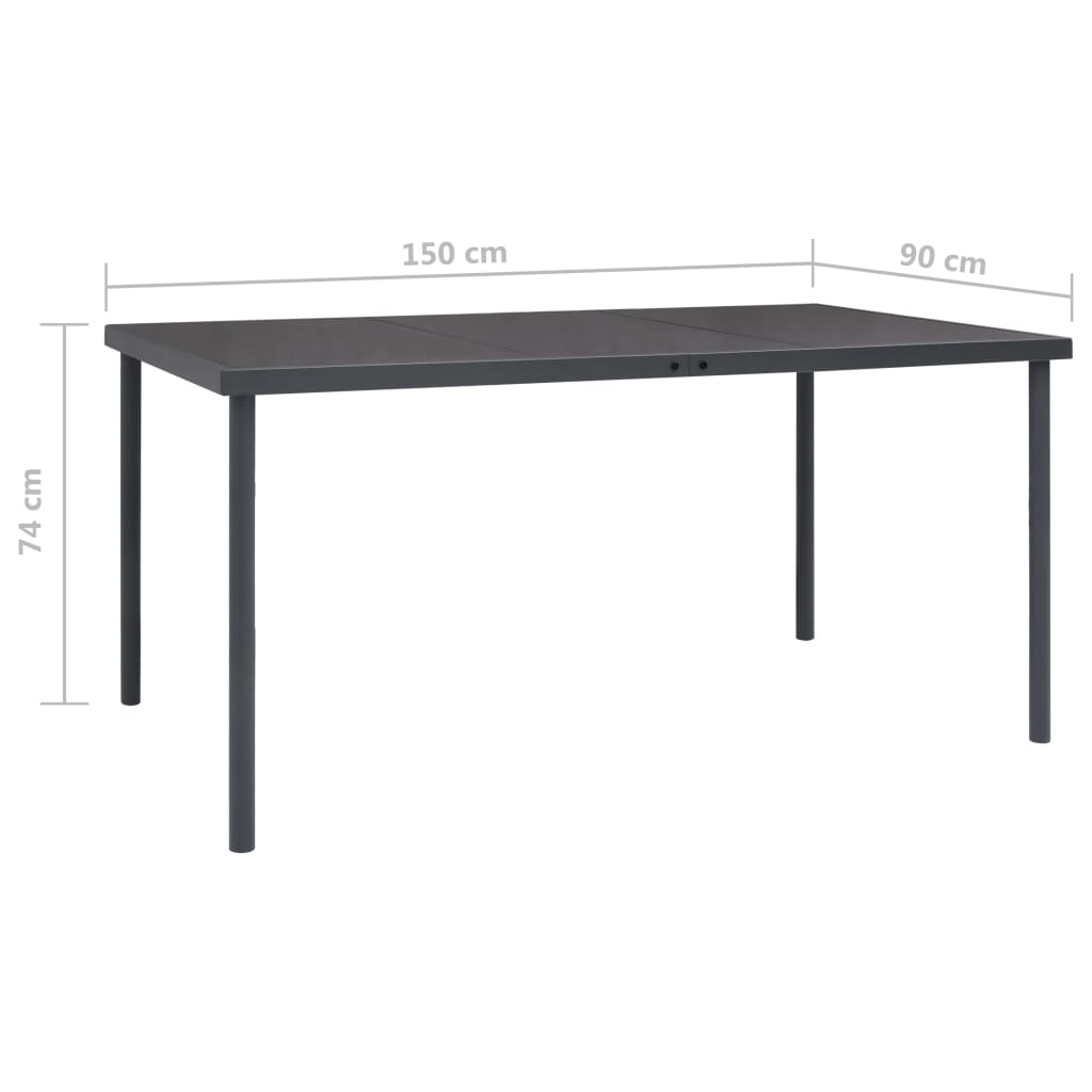  Vonkajší jedálenský stôl antracitový 150x90x74 cm oceľ