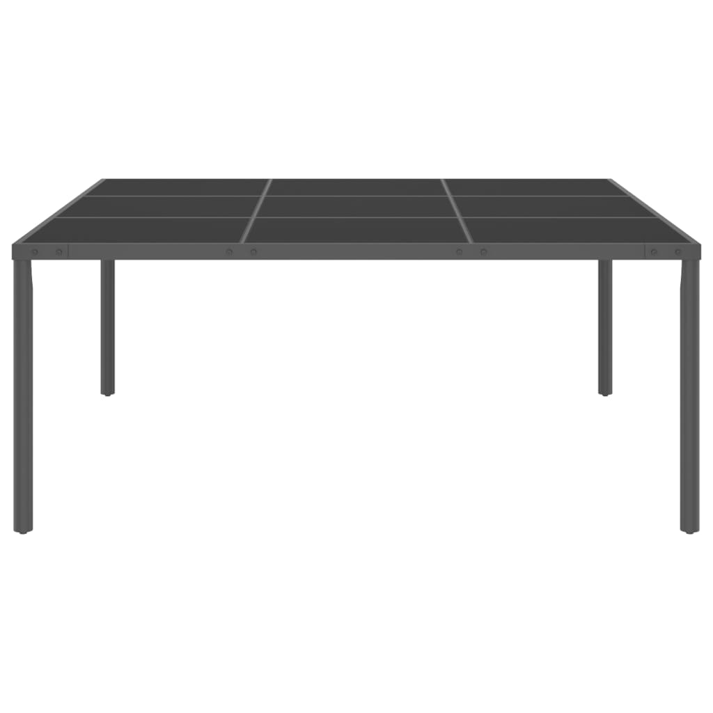 Antracitszürke acél és üveg kültéri étkezőasztal 170 x 170 x 72 cm 