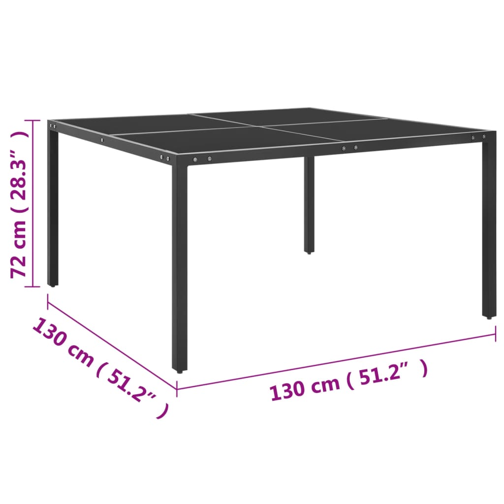 Vrtna jedilna miza antracit 130x130x72 cm jeklo in steklo