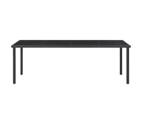vidaXL dārza galds, melns, 220x90x74,5 cm, tērauds un stikls