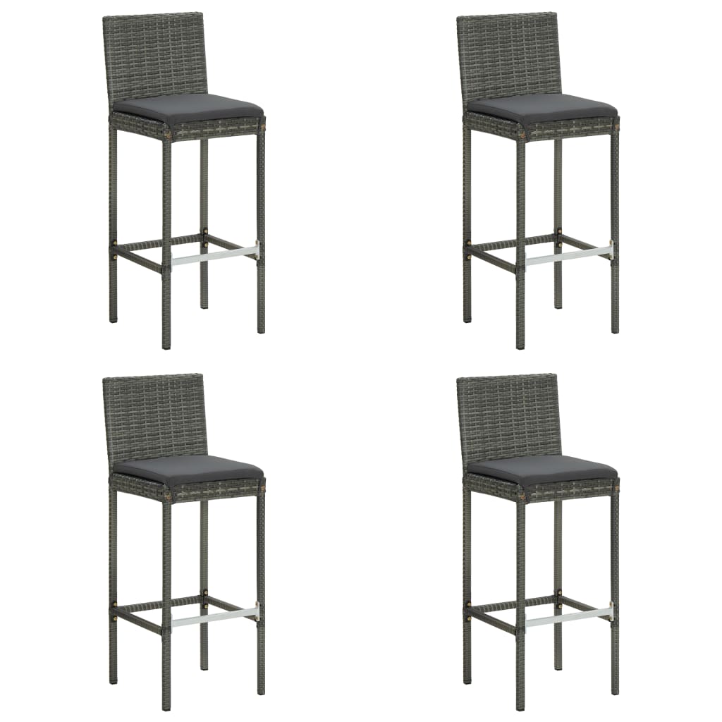 

vidaXL Garden Bar Stools with Cushions 4 pcs Gray Poly Rattan