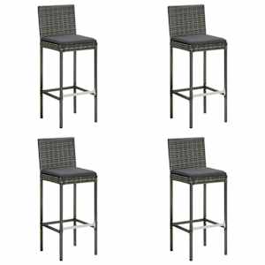 Vrtni barski stolčki z blazinami 4 kosi siv poli ratan