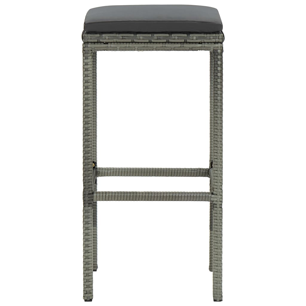 vidaXL Bar Stools with Cushions 2 pcs Gray Poly Rattan