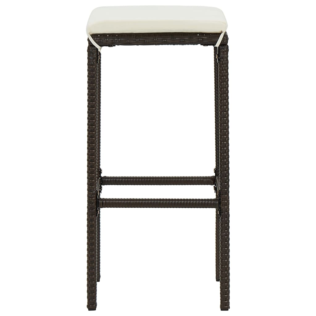  Barové stoličky s vankúšmi 3 ks hnedé polyratan