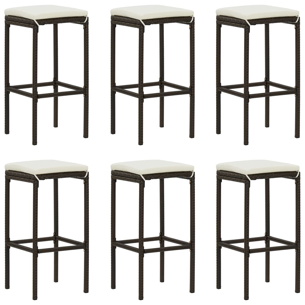 vidaXL Tabourets de bar avec coussins 6 pcs Marron Résine tressée