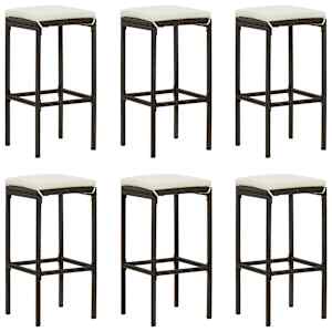 Barski stolčki z blazinami 6 kosov rjav poli ratan