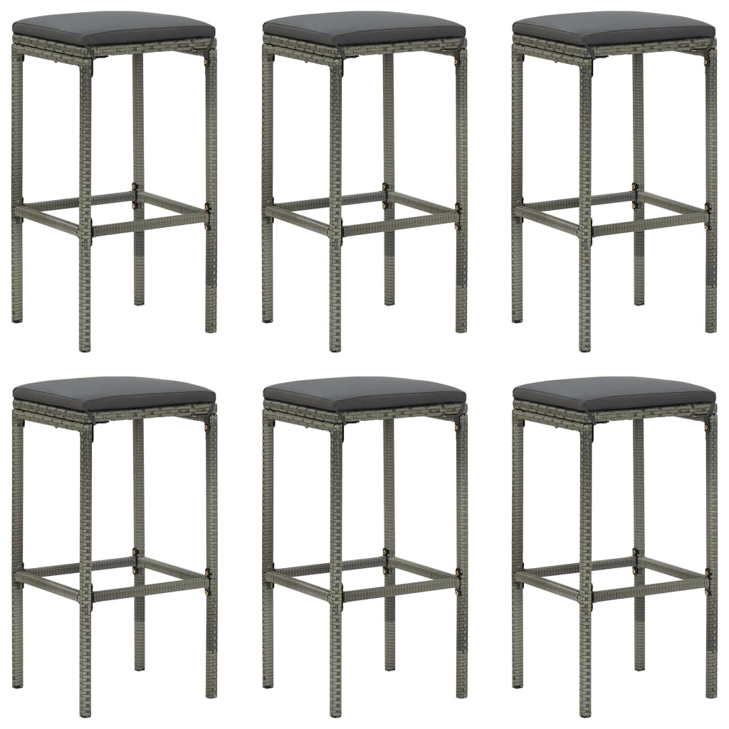 barhocker mit kissen 6 stk. grau poly rattan braun 4