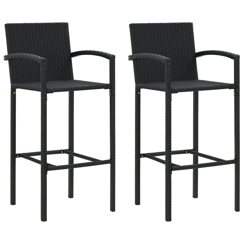 Barové stoličky 2 ks, čierne, polyratan