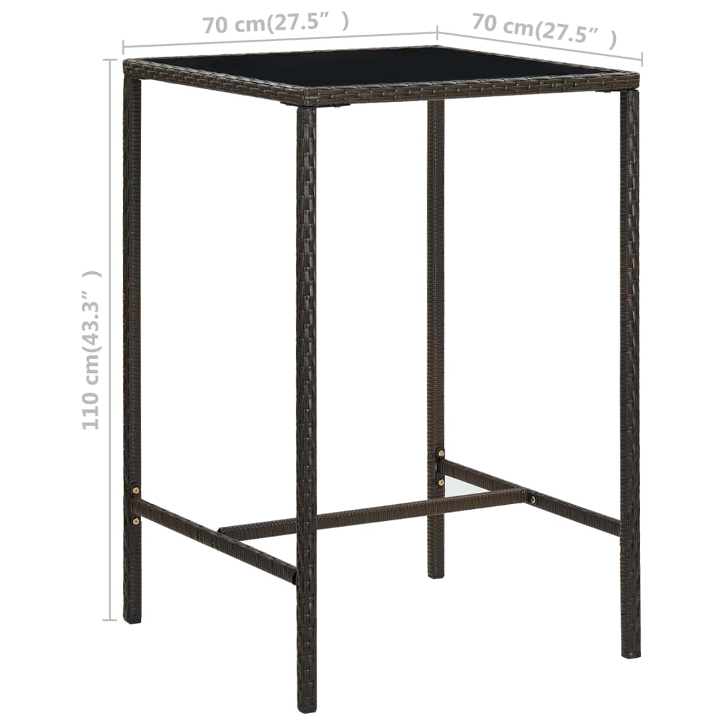  Záhradný barový stôl hnedý 70x70x110 cm polyratan a sklo